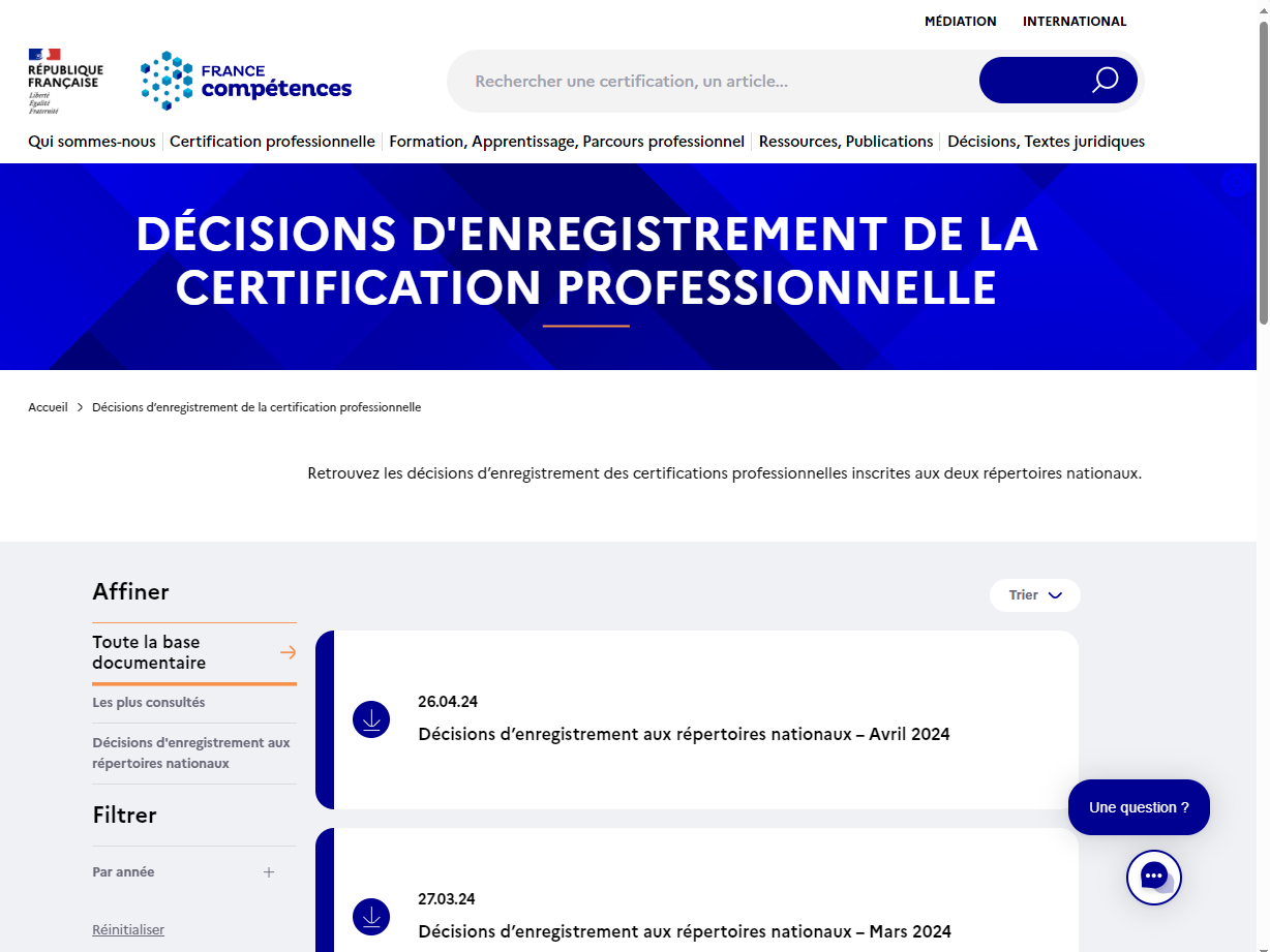 Regard sur les dernières certifications enregistré au RCNP